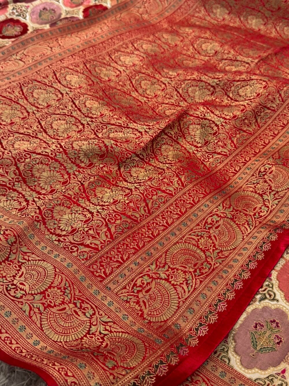 Pure Mashru Satin Silk Banarasi Saree - Kanchi Australia's Exclusive - Peach - Image 9