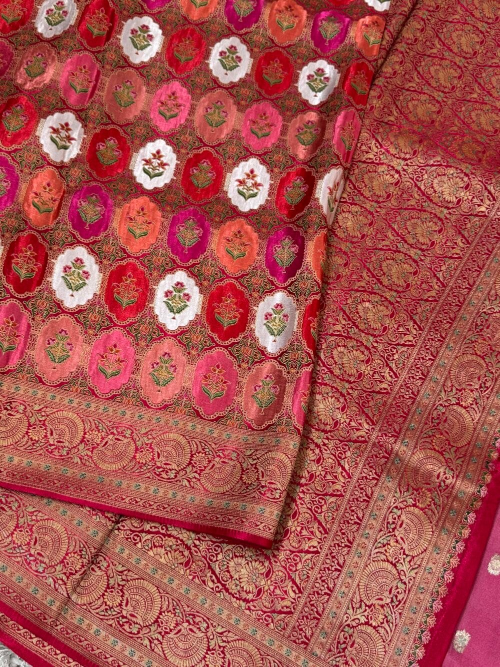 Pure Mashru Satin Silk Banarasi Saree - Kanchi Australia's Exclusive- Pink - Image 6