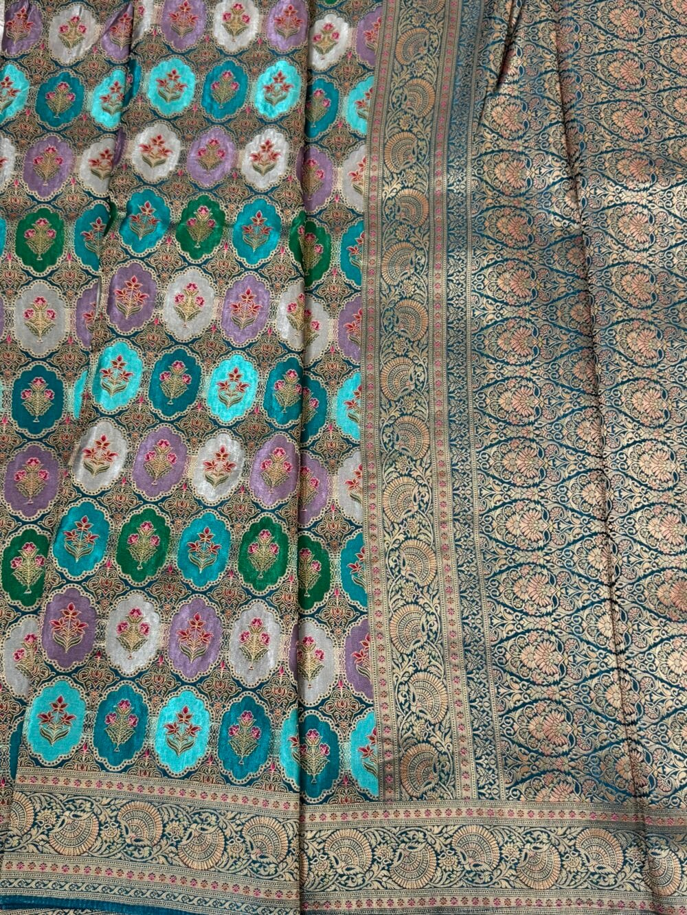 Pure Mashru Satin Silk Banarasi Saree - Kanchi Australia's Exclusive - Teal