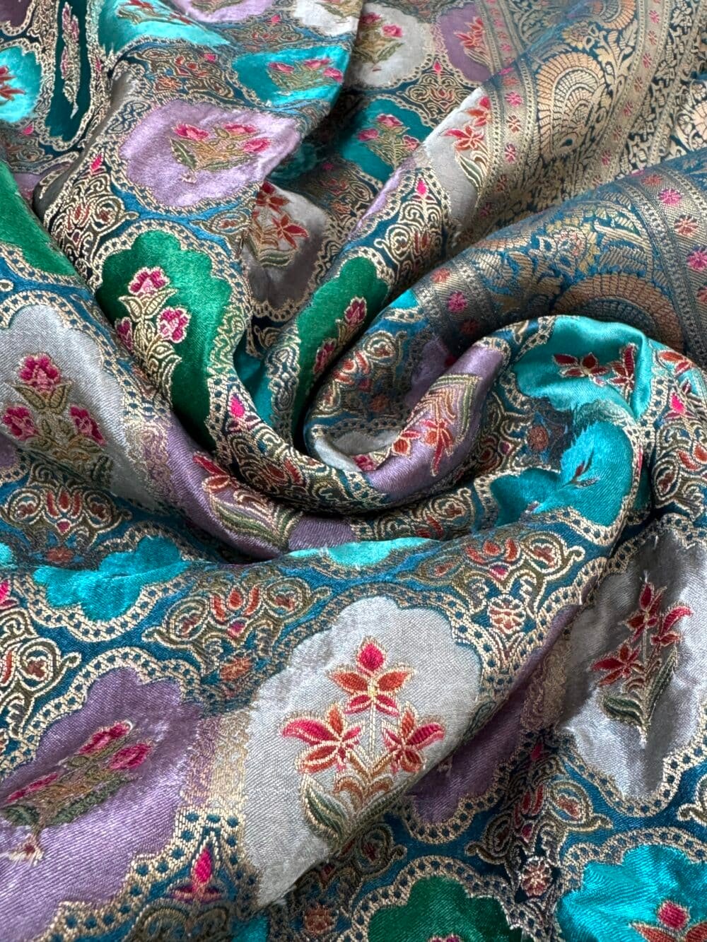 Pure Mashru Satin Silk Banarasi Saree - Kanchi Australia's Exclusive - Teal - Image 4