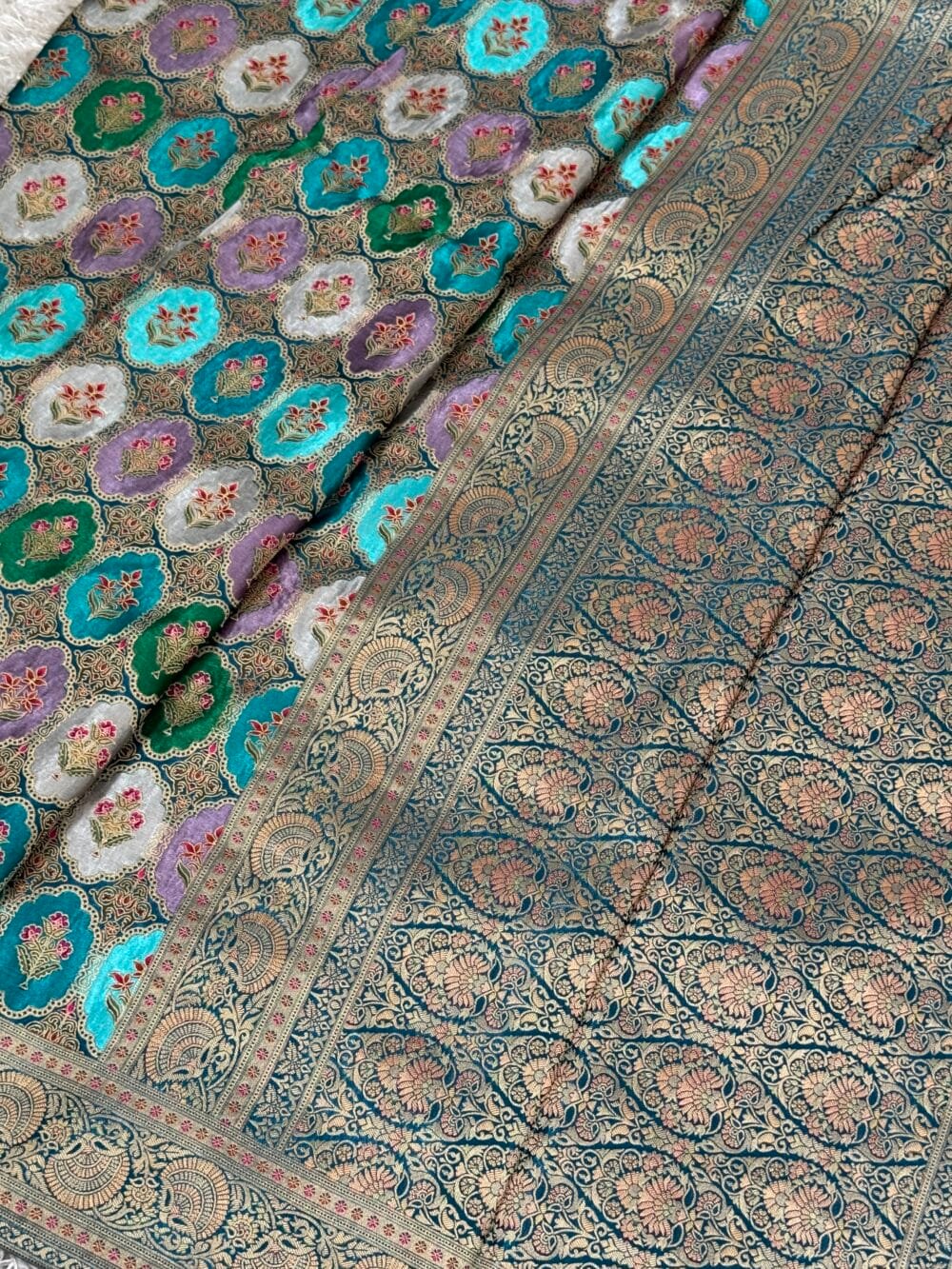 Pure Mashru Satin Silk Banarasi Saree - Kanchi Australia's Exclusive - Teal - Image 7