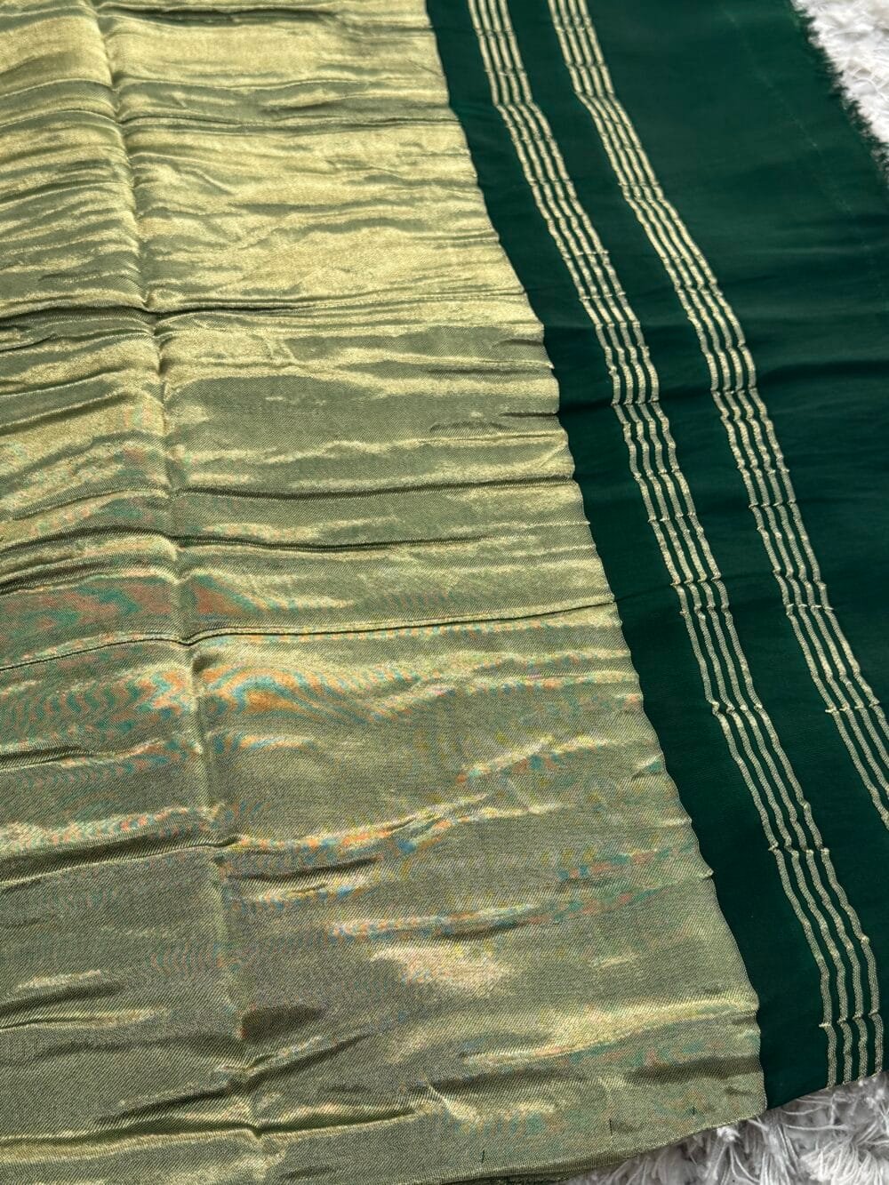 Pure Gajji Silk With Bandhini & Bandhej Zari pallu - Bottle Green - Image 6