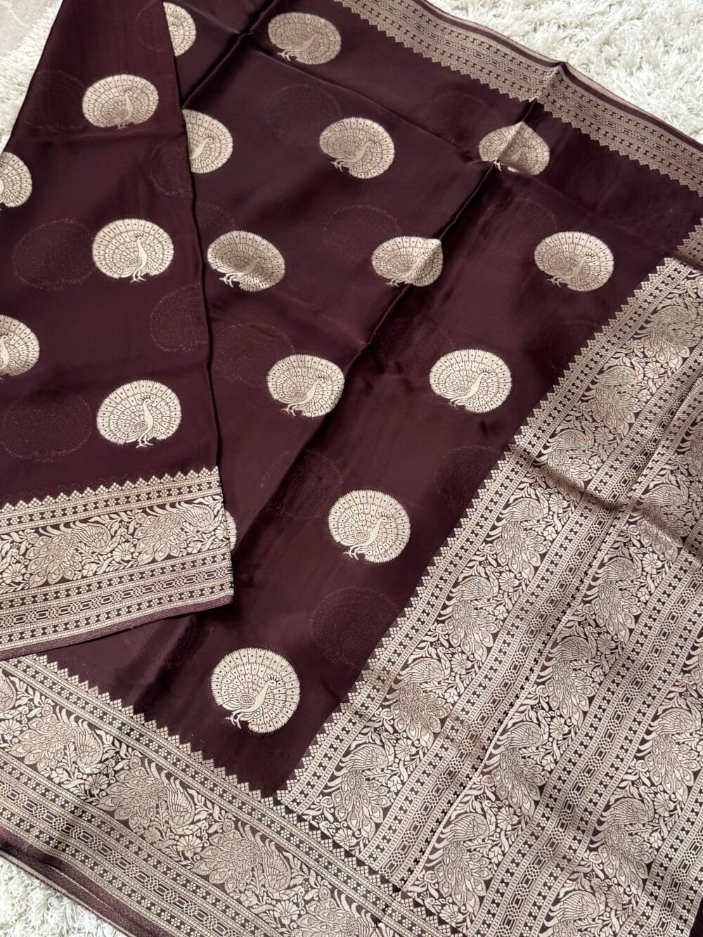Pure Satin Silk Banarasi Saree - Kanchi Australia's Exclusive - Coffee Brown - Image 3