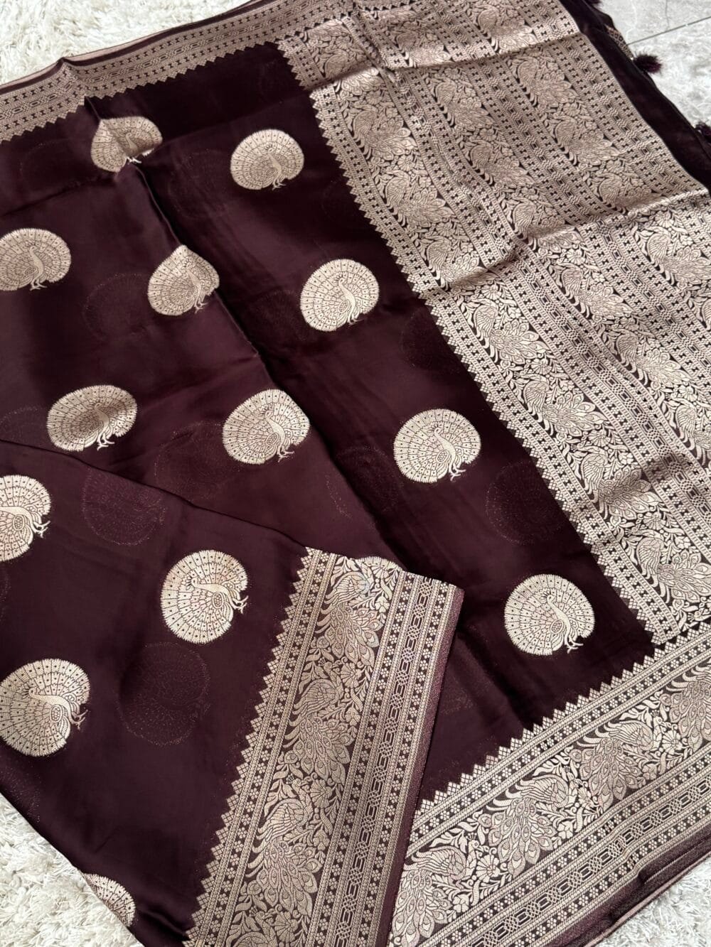 Pure Satin Silk Banarasi Saree - Kanchi Australia's Exclusive - Coffee Brown - Image 2
