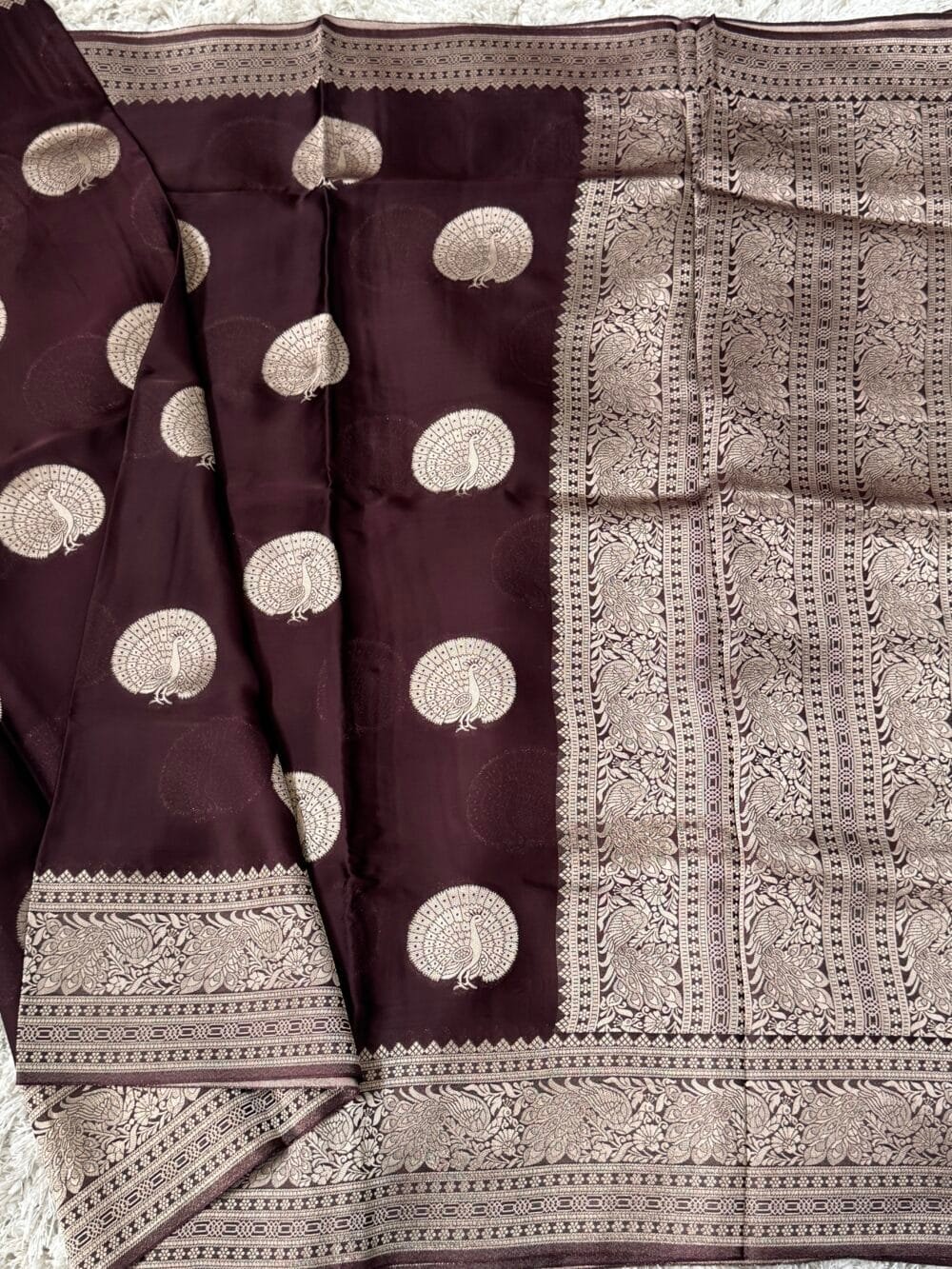 Pure Satin Silk Banarasi Saree - Kanchi Australia's Exclusive - Coffee Brown