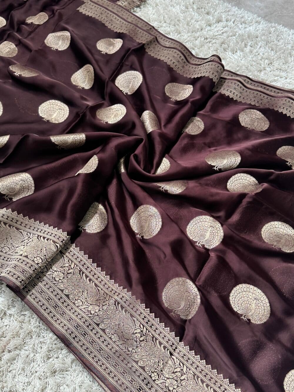 Pure Satin Silk Banarasi Saree - Kanchi Australia's Exclusive - Coffee Brown - Image 4