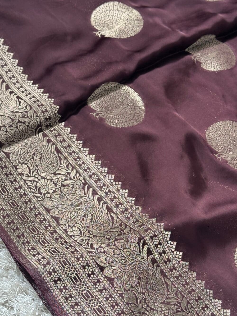 Pure Satin Silk Banarasi Saree - Kanchi Australia's Exclusive - Coffee Brown - Image 9