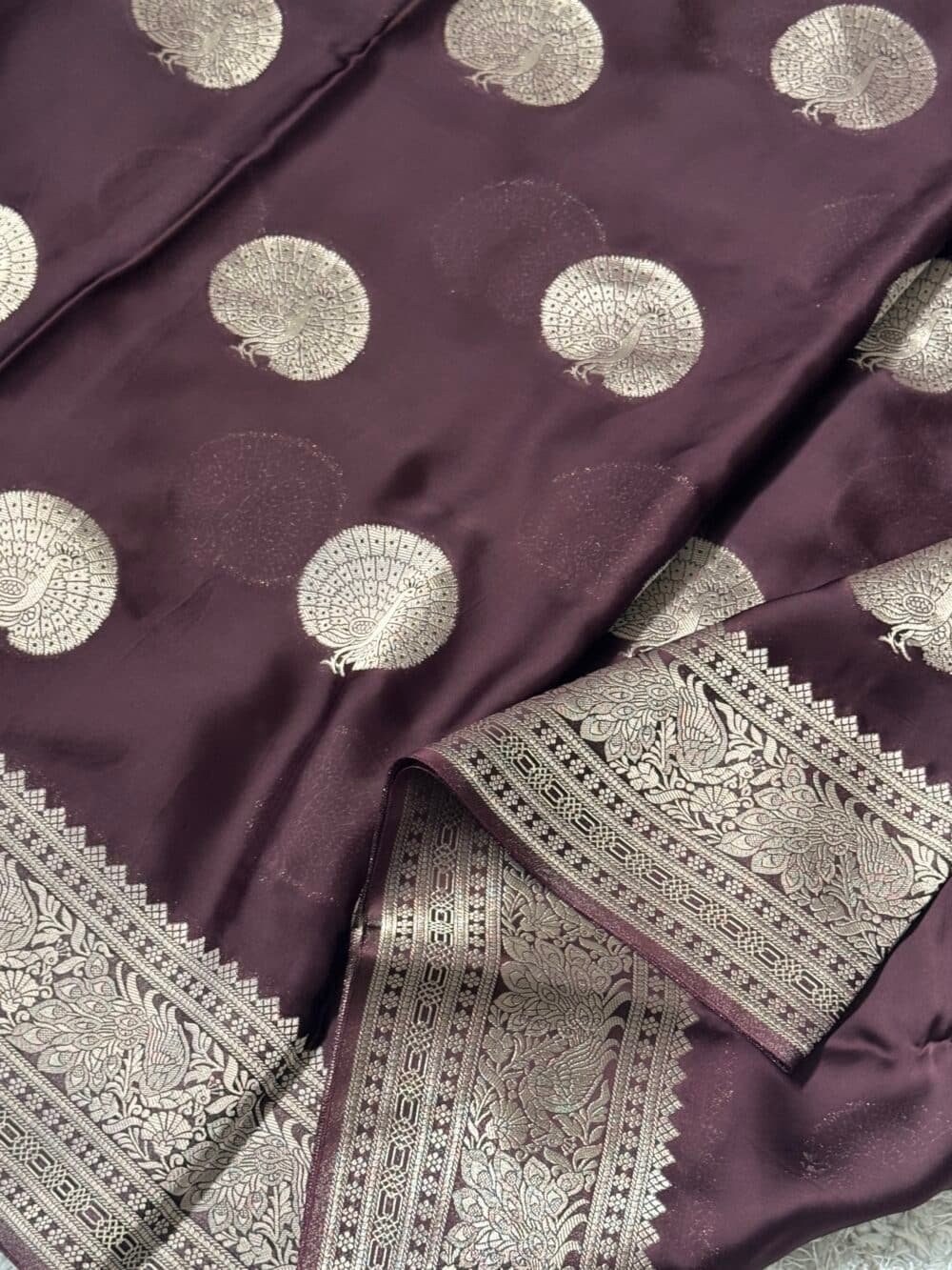 Pure Satin Silk Banarasi Saree - Kanchi Australia's Exclusive - Coffee Brown - Image 8