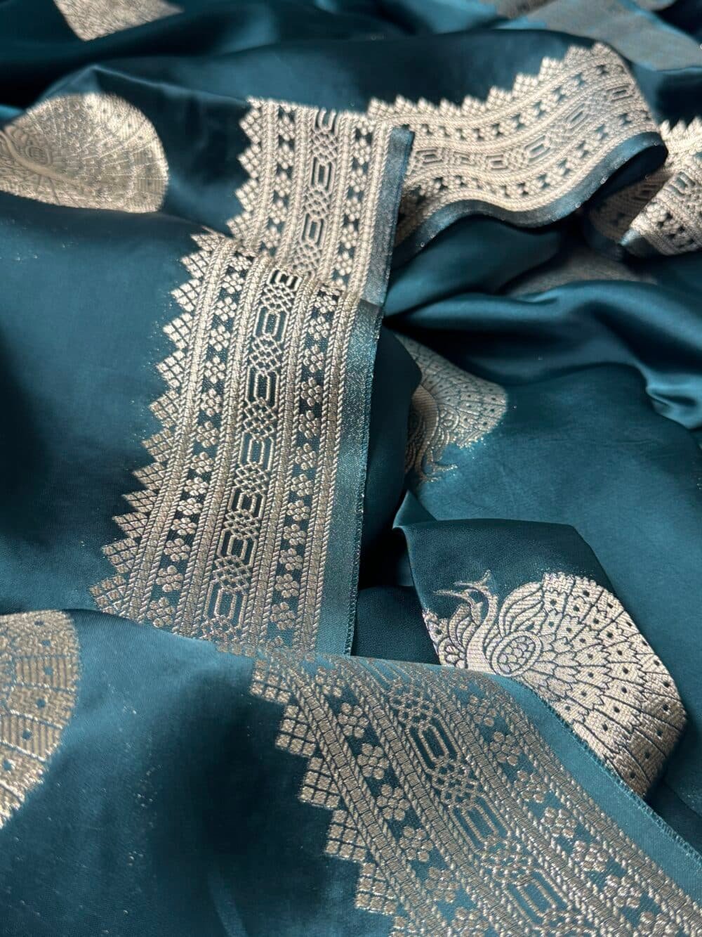 Pure Satin Silk Banarasi Saree - Kanchi Australia's Exclusive - Peacock blue - Image 7