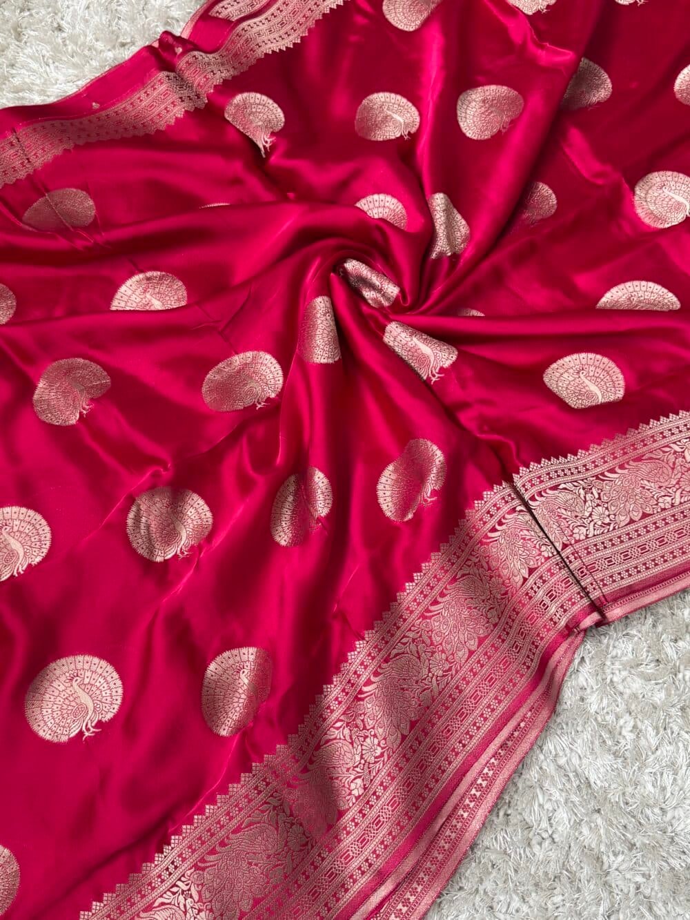 Pure Satin Silk Banarasi Saree - Kanchi Australia's Exclusive - Hot Pink - Image 4