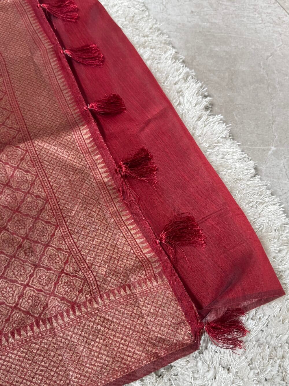 Cotton Silk Saree - Maroon - Image 7