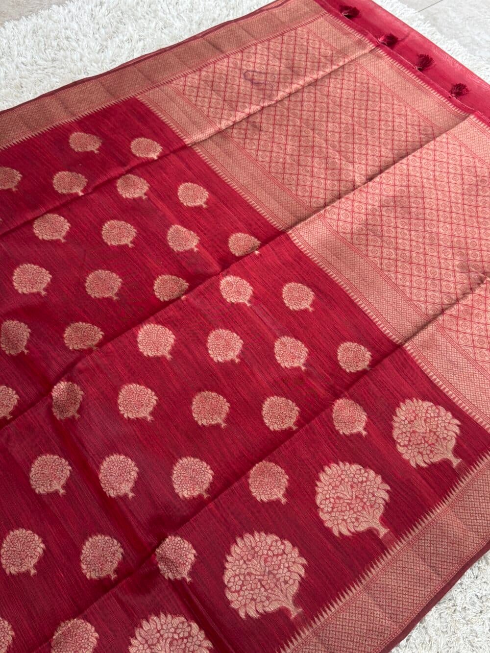 Cotton Silk Saree - Maroon - Image 5