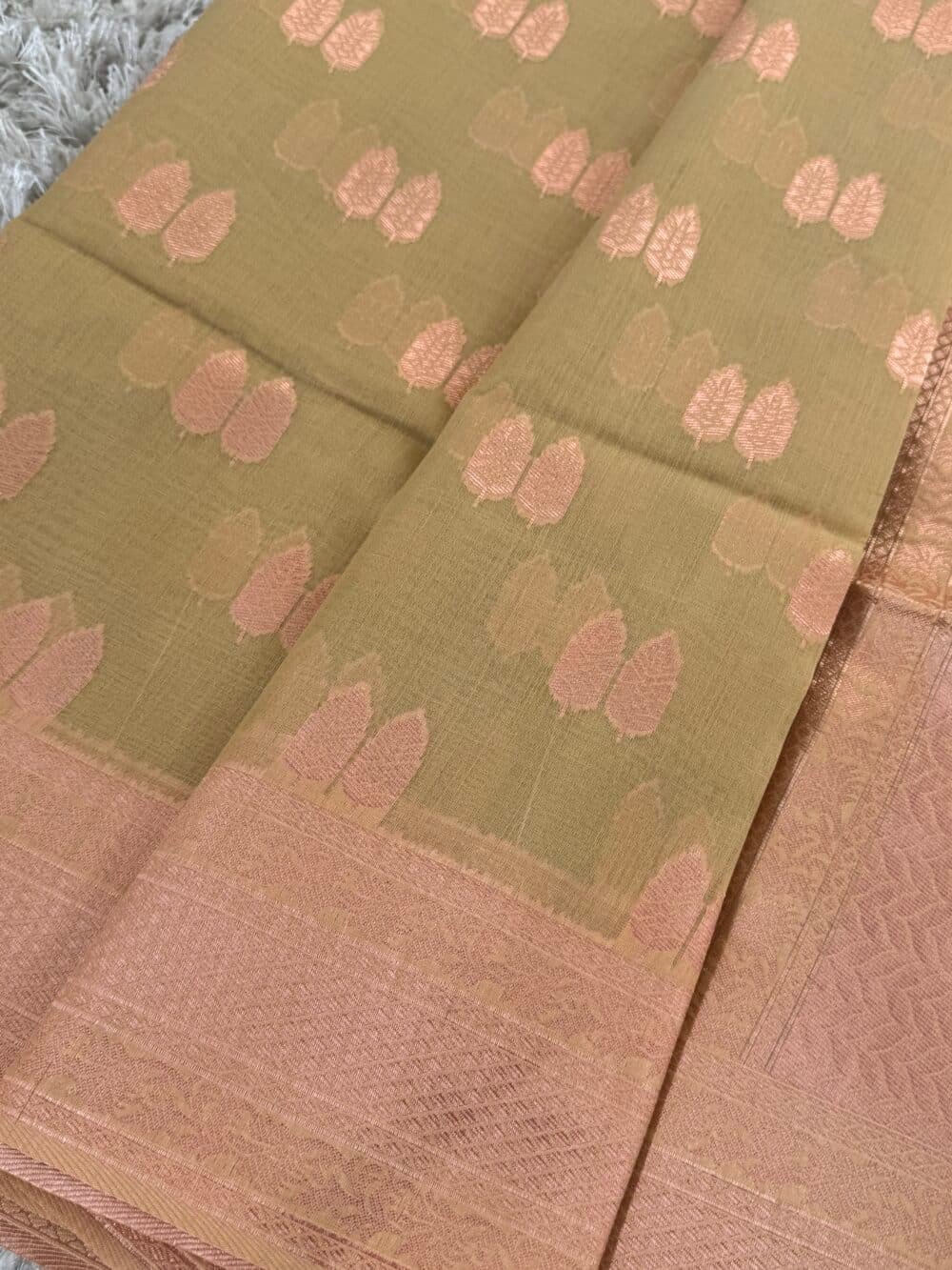Cotton Silk Saree - Sage green with Rose gold Zari - Image 9