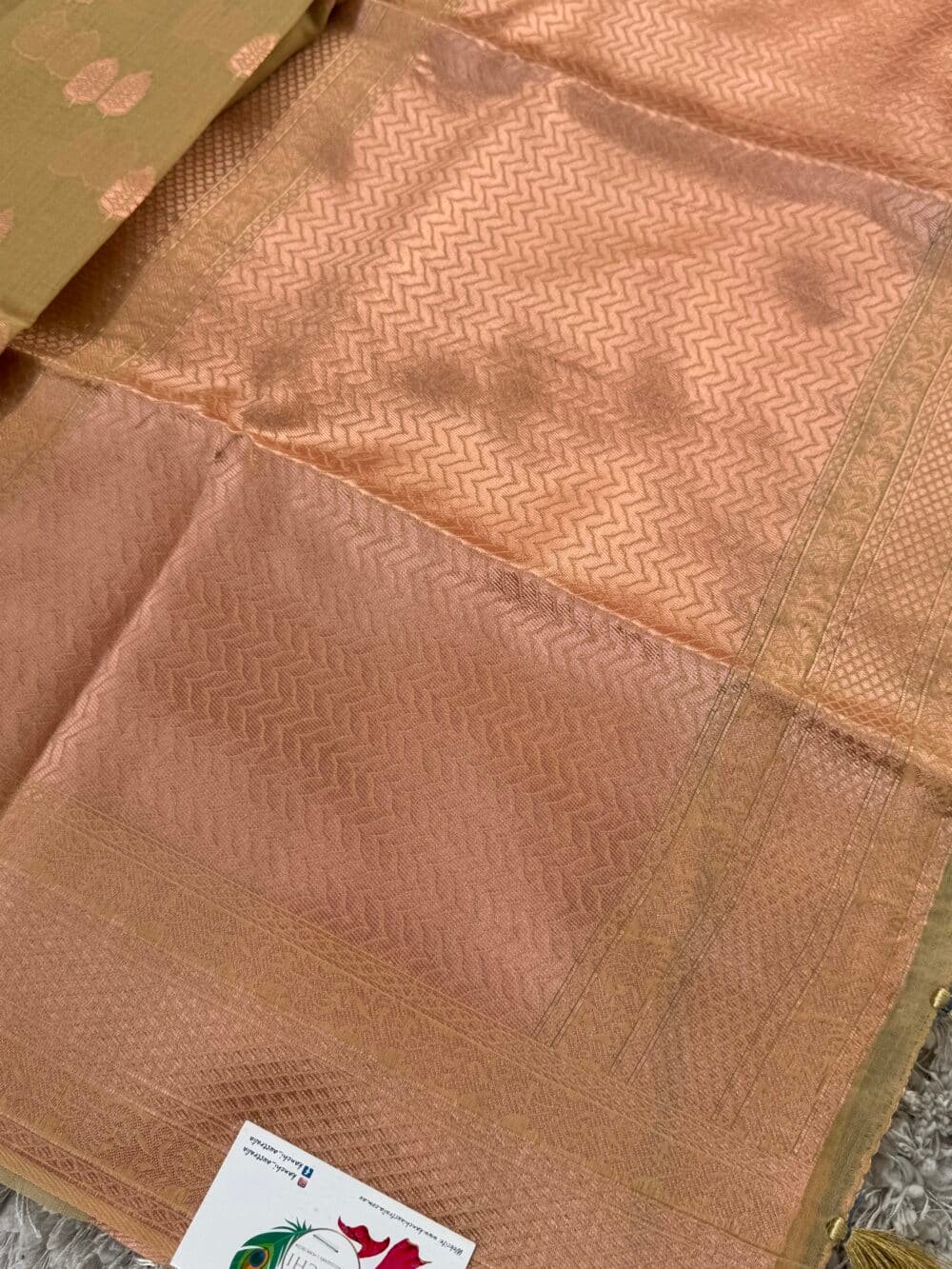 Cotton Silk Saree - Sage green with Rose gold Zari - Image 7